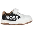 Boys White, Beige & Black Logo Trainers, 1, hi-res