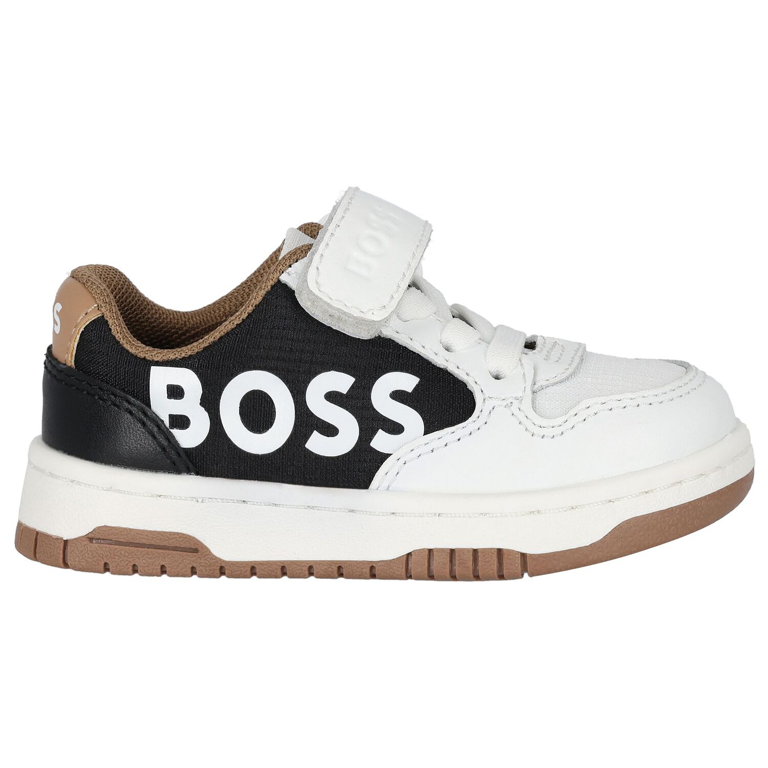 Boys White, Beige & Black Logo Trainers, 1, hi-res image number null
