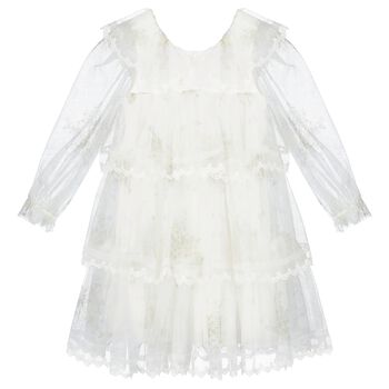 Girls Ivory Floral Tulle Dress