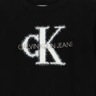 توب محبوك بالشعار باللون الاسود للبنات, 1, hi-res