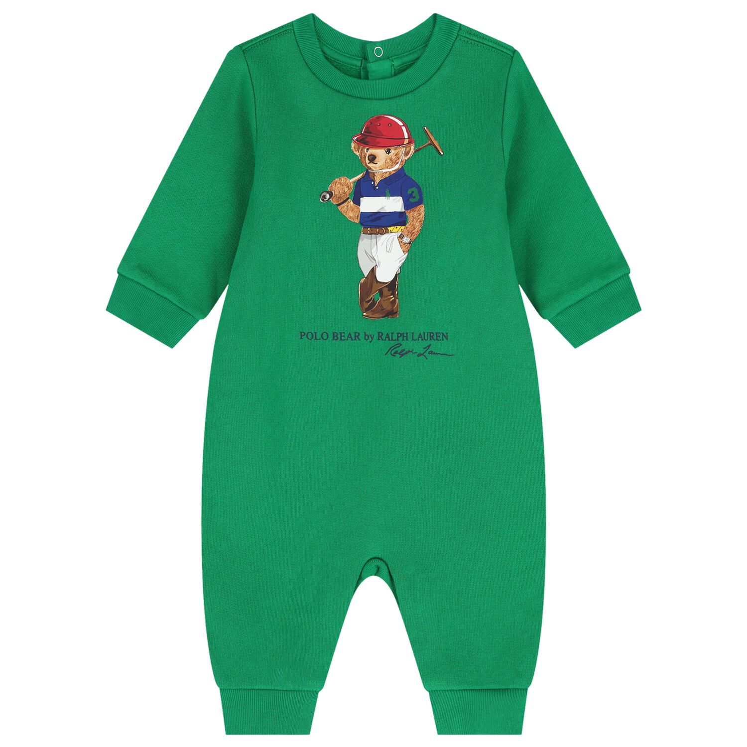 Baby Boys Green Polo Bear Romper, 1, hi-res