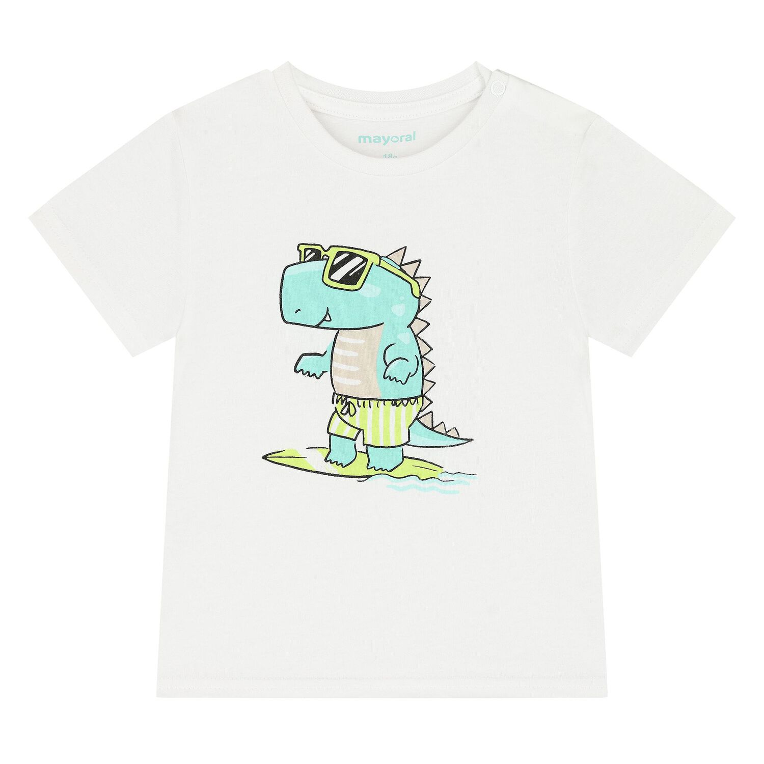 Younger Boys White & Aqua Dinosaur Swim Shorts Set, 2, hi-res image number null
