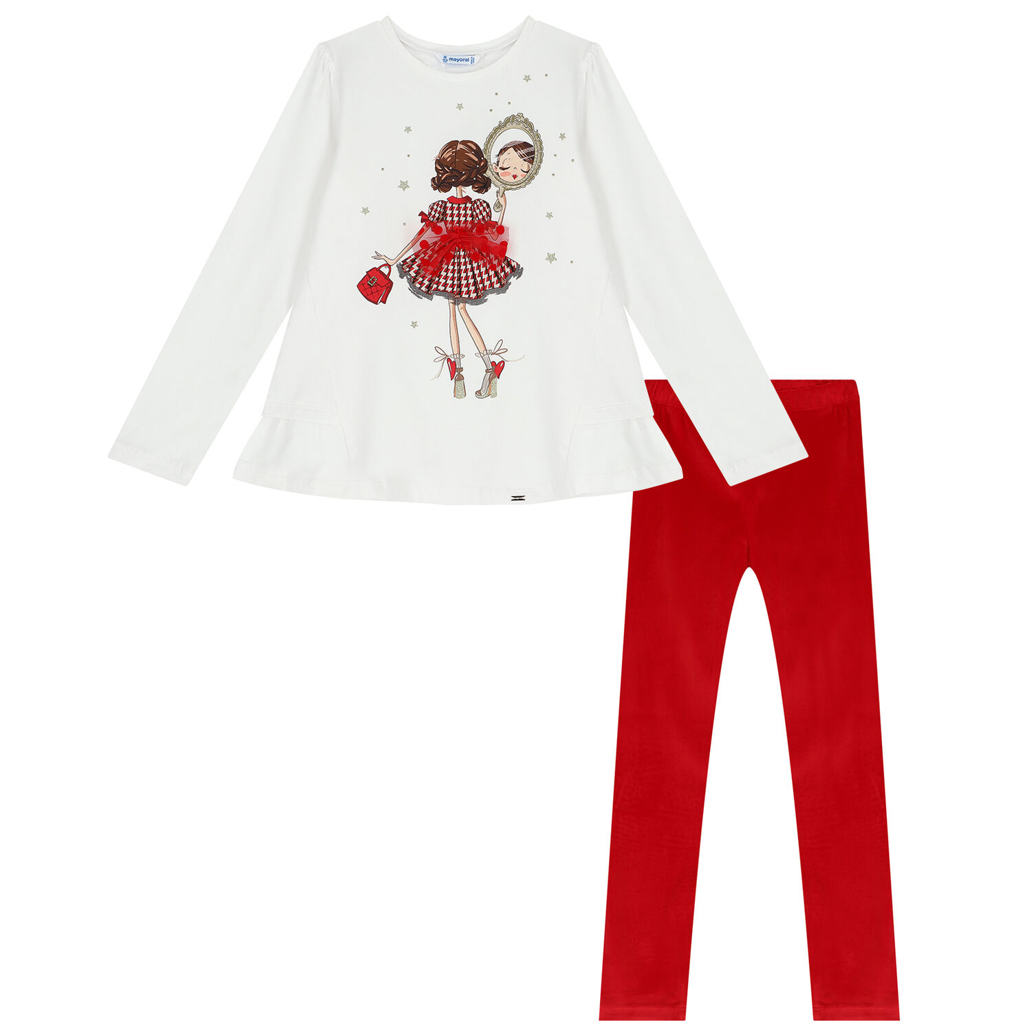 Girls White & Red Leggings Set, 1, hi-res image number null