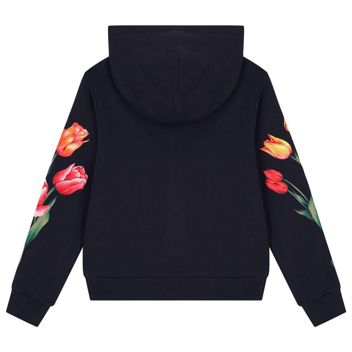 Girls Navy Blue Tulip & Logo Hooded Zip Up Top, 1, hi-res
