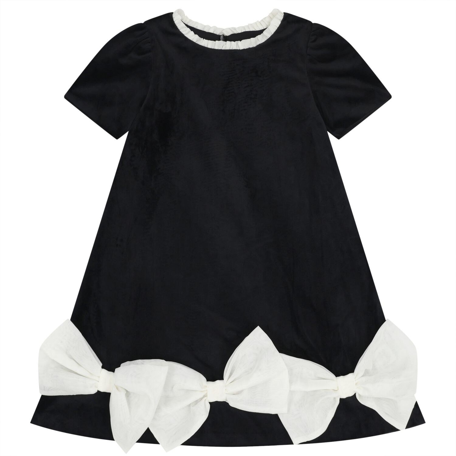 Girls Black & Ivory Bow Velvet Dress, 1, hi-res