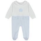Baby Boys White & Blue Teddy Babygrow, 1, hi-res