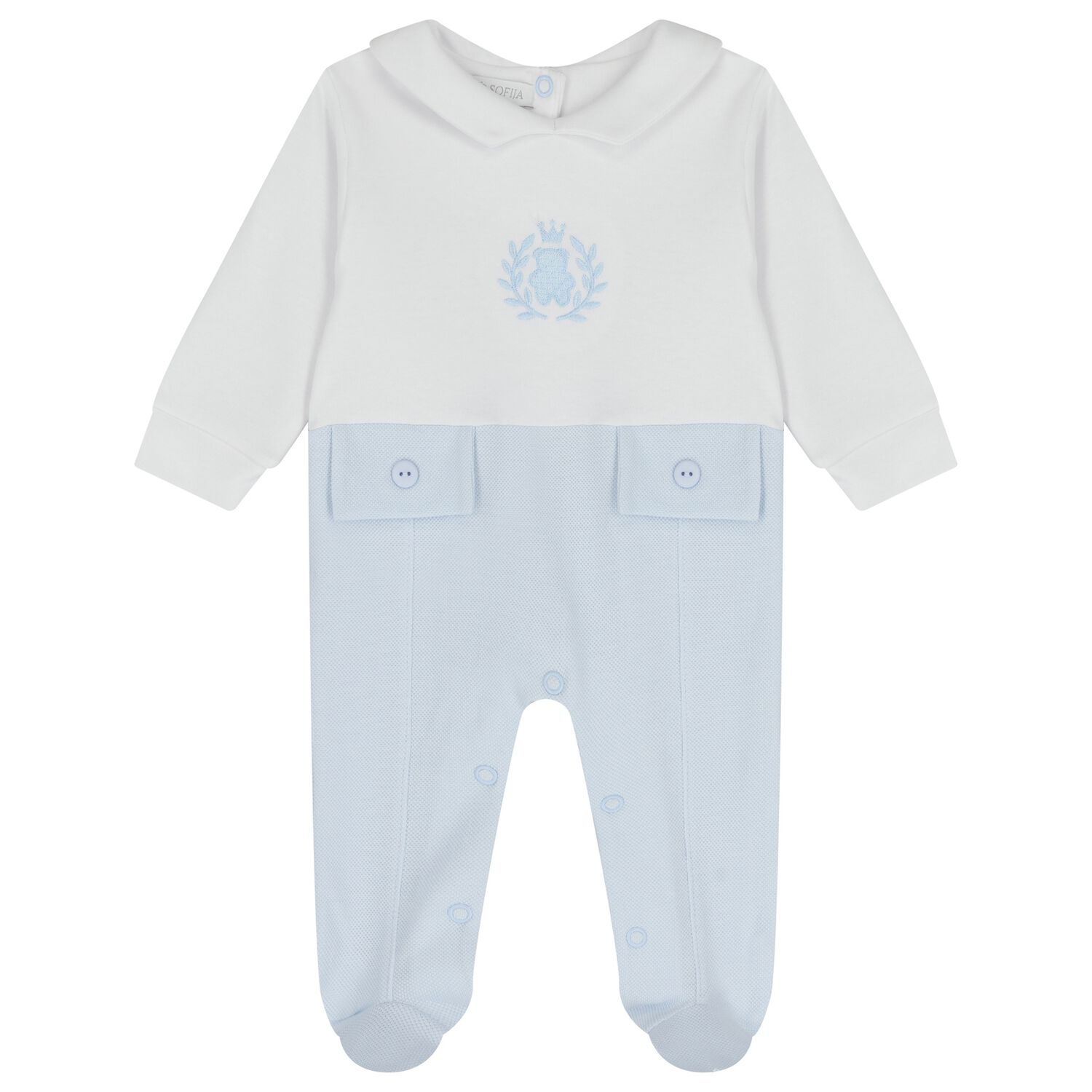 Baby Boys White & Blue Teddy Babygrow, 1, hi-res