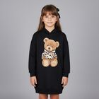 Girls Black Fleece Hooded Dress, 1, hi-res