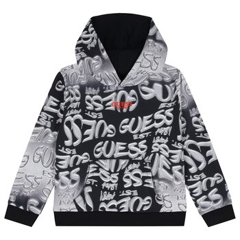 Boys Black & Grey Logo Hooded Top