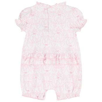  Baby Girls White & Pink Delicate Blooming Bow Romper