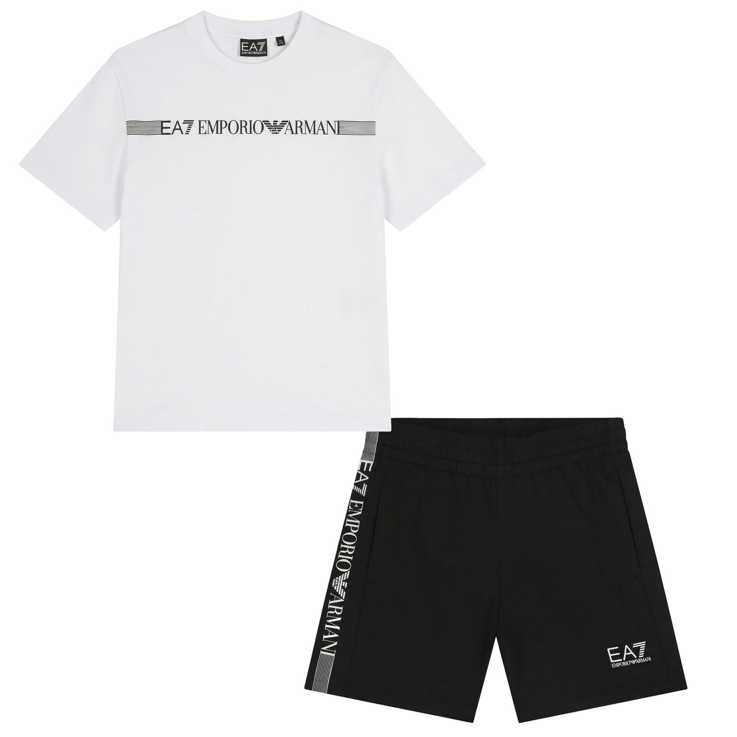 Boys White & Black Logo Shorts Set, 1, hi-res