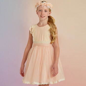 Girls Pink Embroidered Tulle Dress