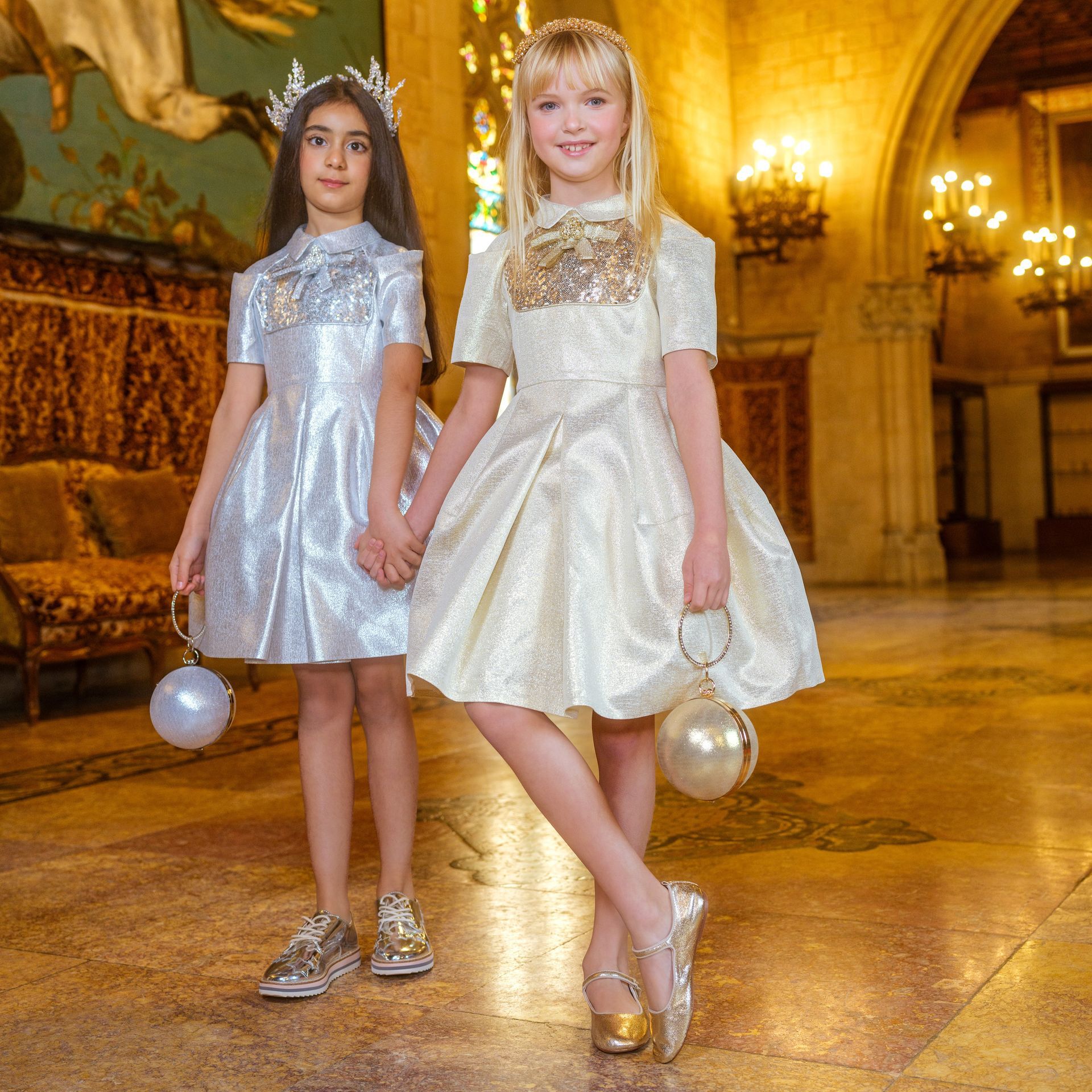 Junona Girls Gold Jacquard Dress Junior Couture UAE
