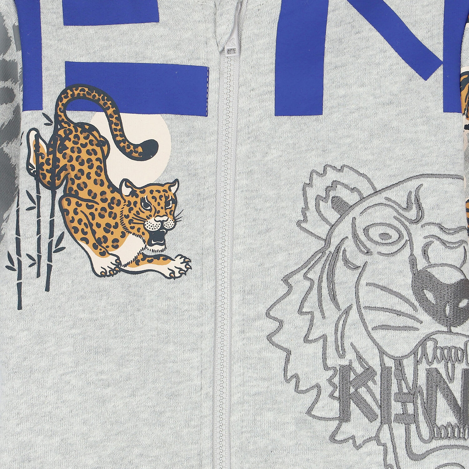 Younger Boys Grey Tiger Logo Zip Up Top, 1, hi-res