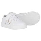 Younger Girls White & Gold Logo Trainers, 1, hi-res