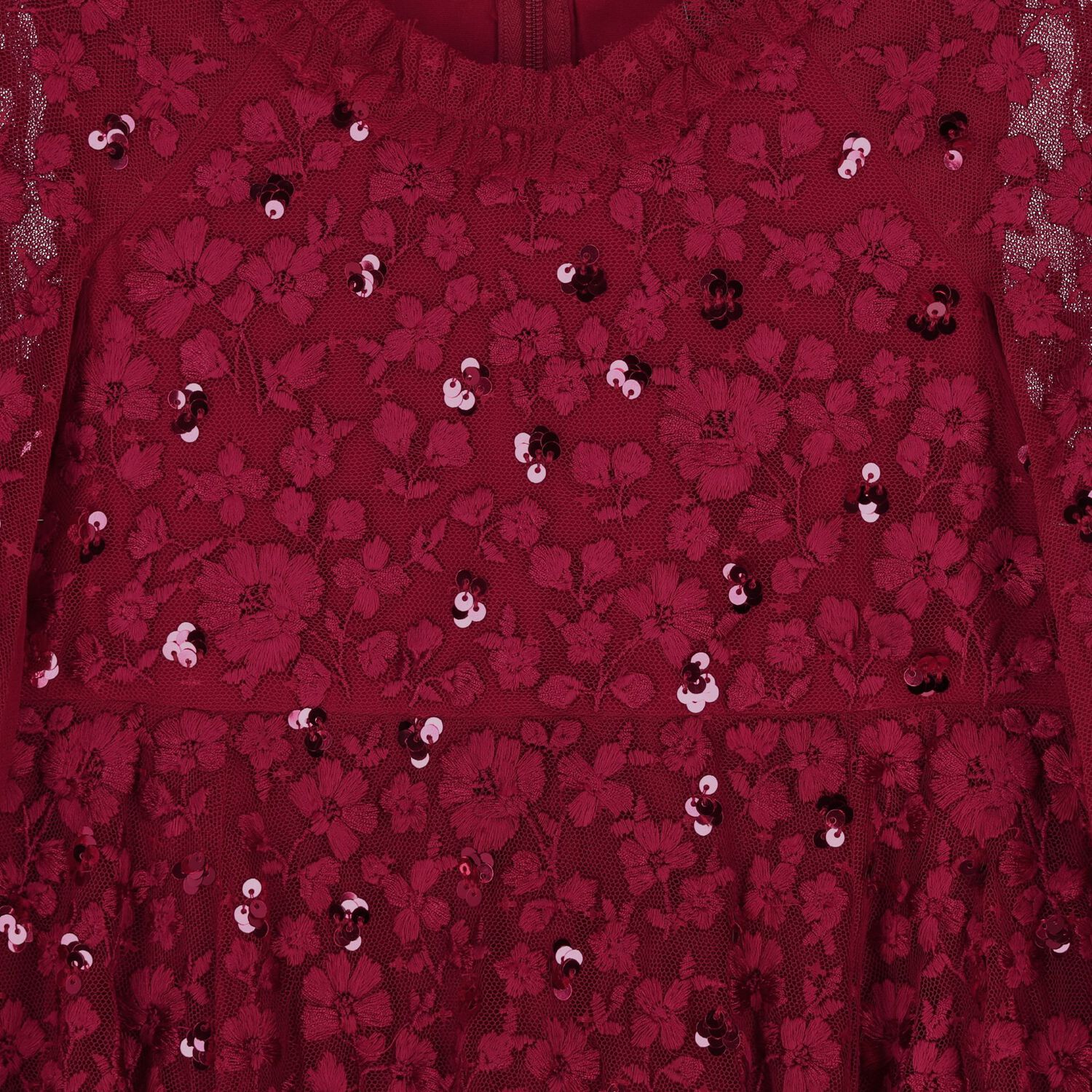 Girls Red Embroidered & Sequinned Tulle Cape Dress, 1, hi-res