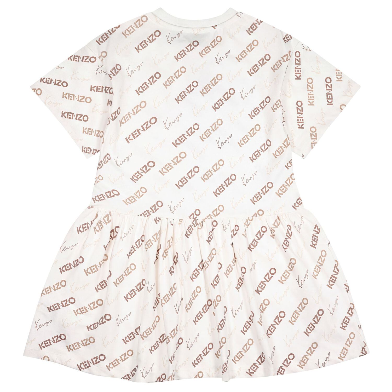 Girls Ivory & Beige Logo Dress, 1, hi-res