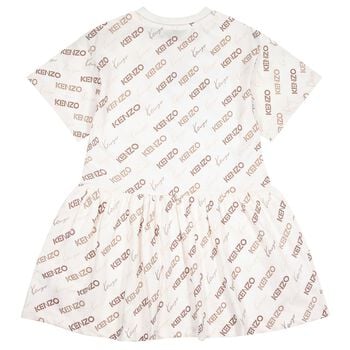 Girls Ivory & Beige Logo Dress