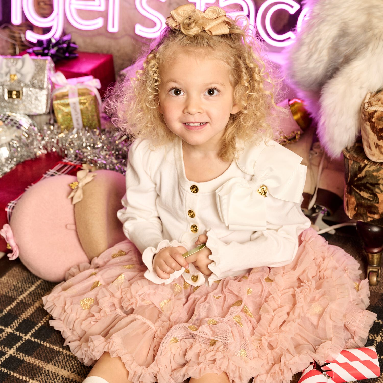 Girls White Bow Cardigan, 2, hi-res image number null