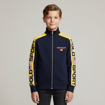 Boys Navy Logo Zip Up Top