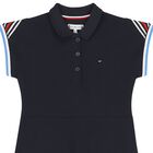 فستان بنات بولو بالشعار باللون الكحلي, 1, hi-res