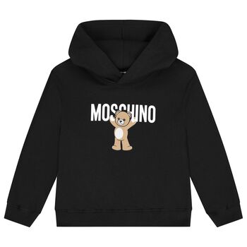 Black Teddy Bear Logo Hooded Top