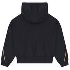 Girls Black Logo Hooded Top, 1, hi-res