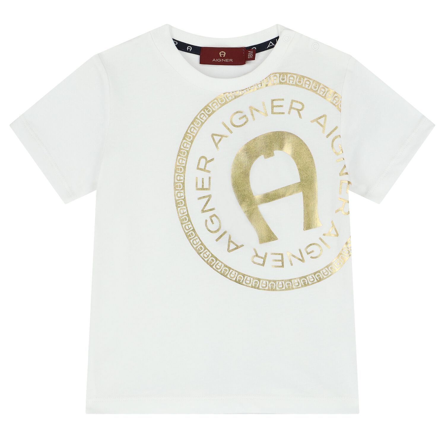 Younger Boys White & Gold Logo T-Shirt, 1, hi-res