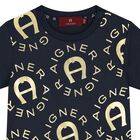 Younger Boys Navy Blue & Gold Logo T-Shirt, 2, hi-res