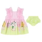 Baby Gilrs Pink & Green Ruffled Floral Dress Set, 1, hi-res