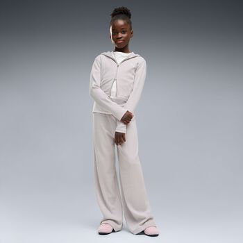 Girls Pink Ribbed Wide Leg Trousers