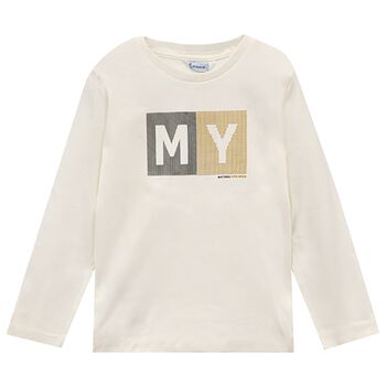 Boys Ivory Logo Long Sleeve Top