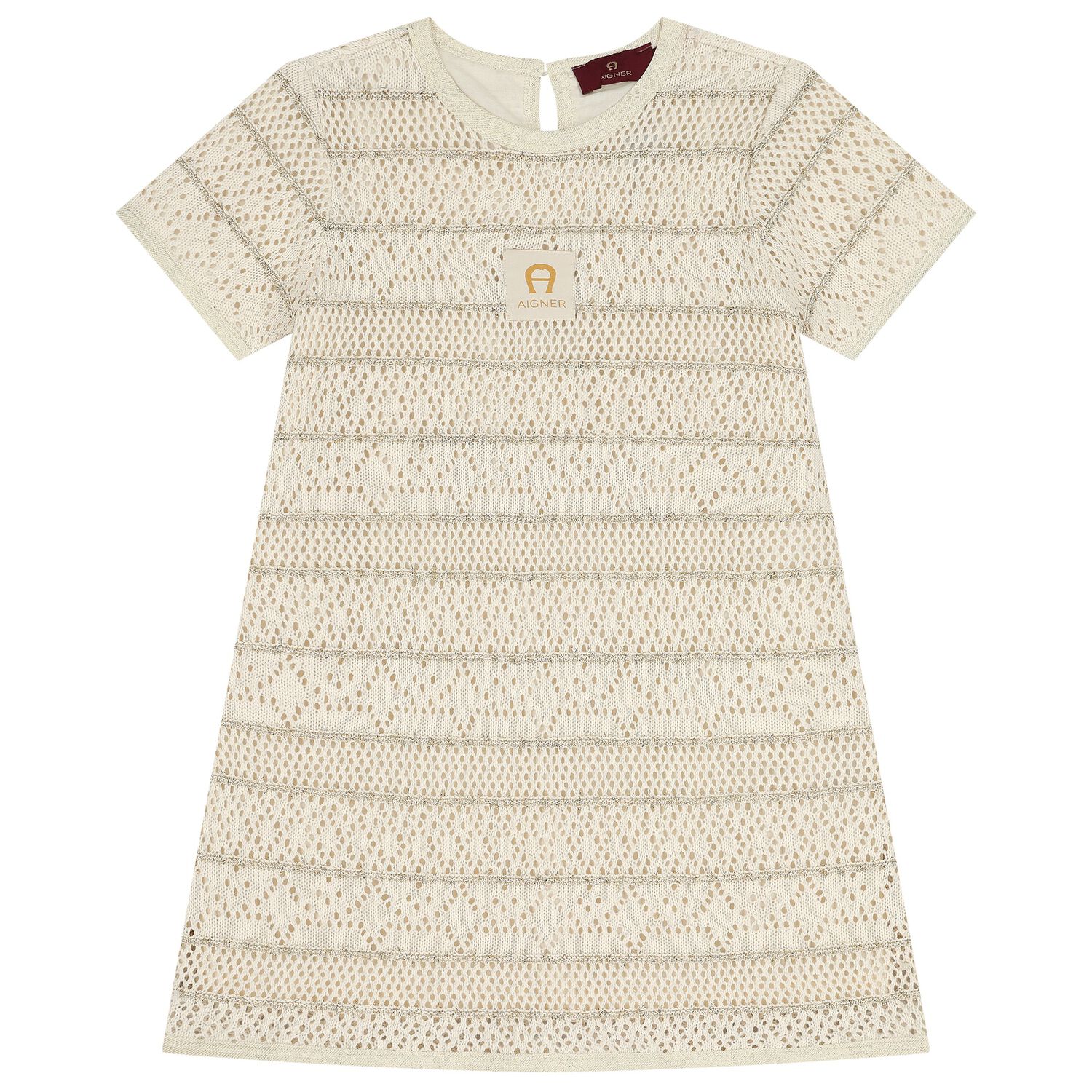 Girls Beige Logo Knitted Dress, 1, hi-res