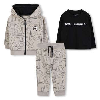 Younger Boys Beige & Black Tracksuit Set (3 Piece)