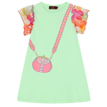 Girls Green Logo Bag Dress
