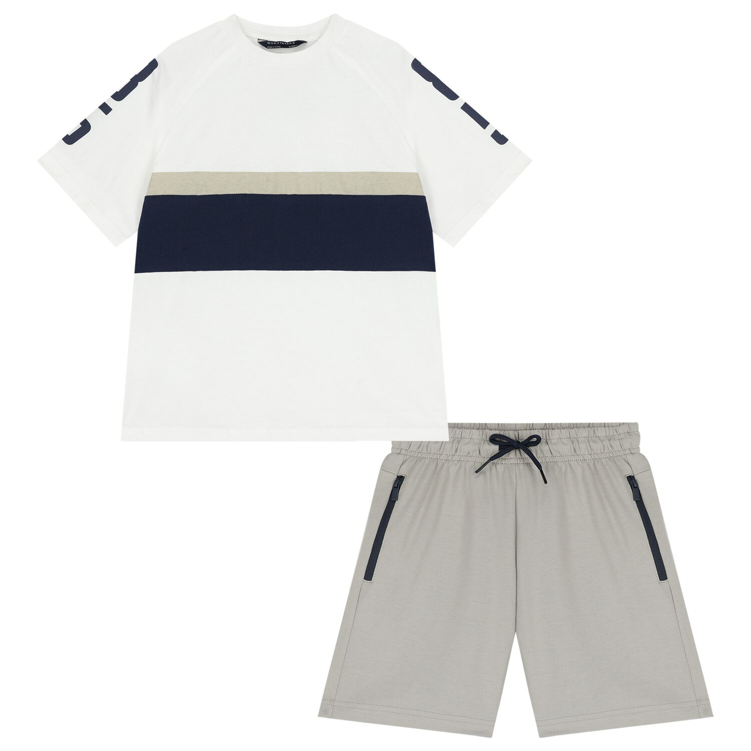 Boys White & Green Shorts Set , 1, hi-res