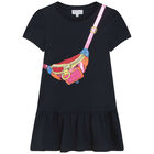 Girls Navy Blue Logo Bag Dress, 3, hi-res