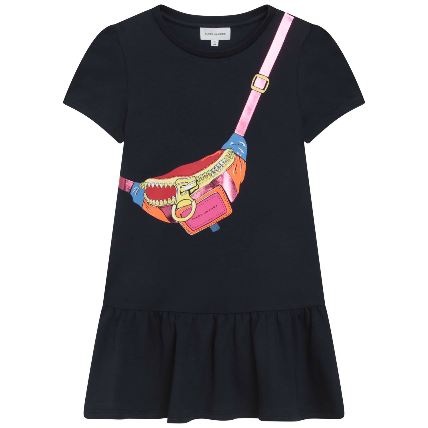 Girls Navy Blue Logo Bag Dress, 3, hi-res