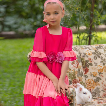 Girls Tiered Pink Chiffon Dress