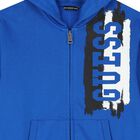 Boys Blue Logo Hooded Zip Up Top, 1, hi-res