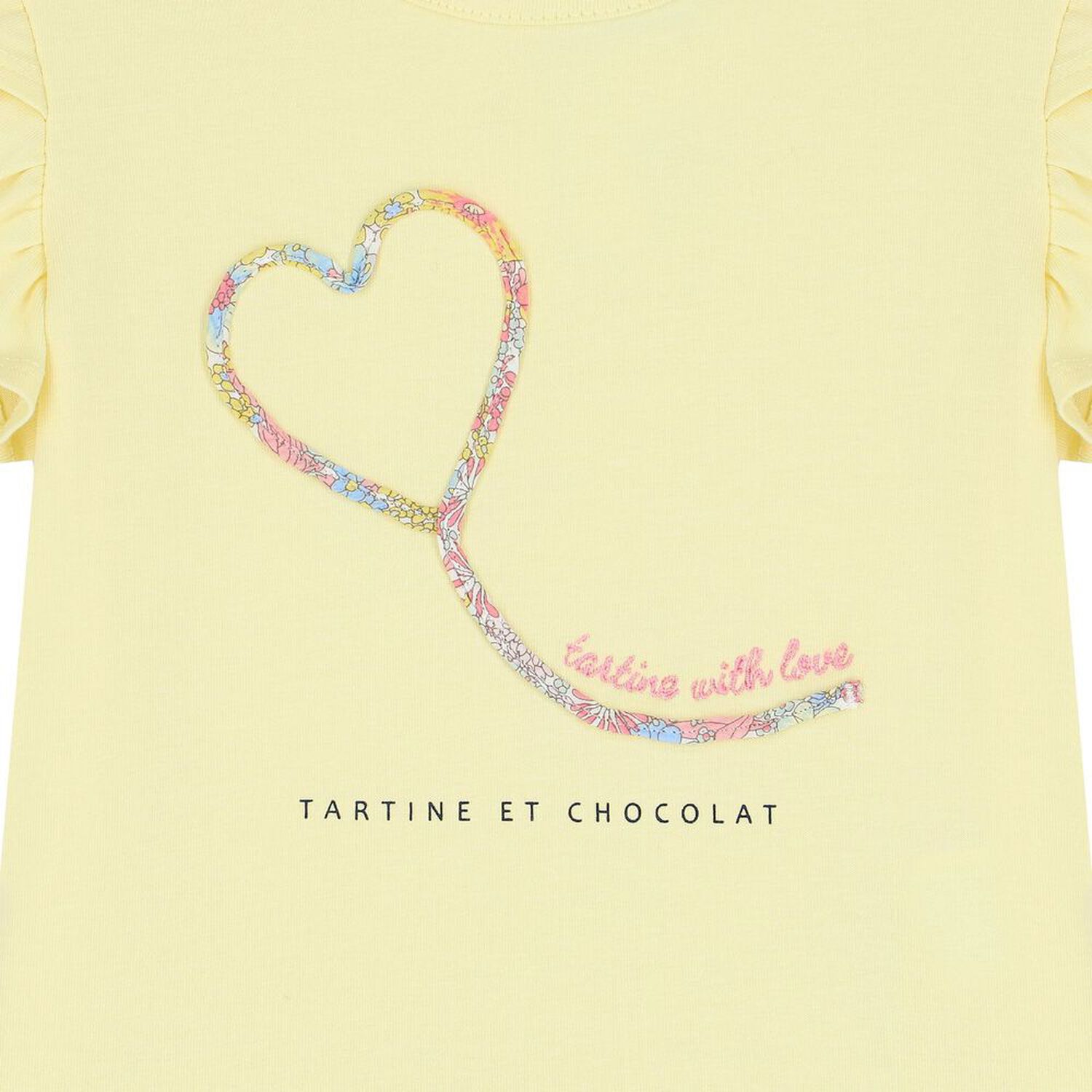 تيشيرت بنات بالشعار باللون الاصفر , 1, hi-res