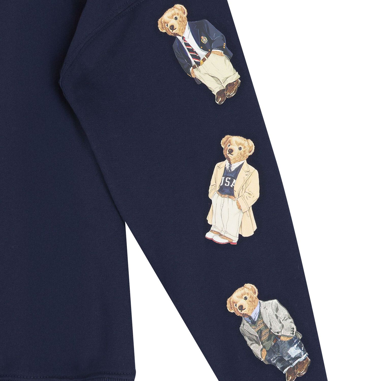 Girls Navy Blue Polo Bear Hooded Top, 1, hi-res