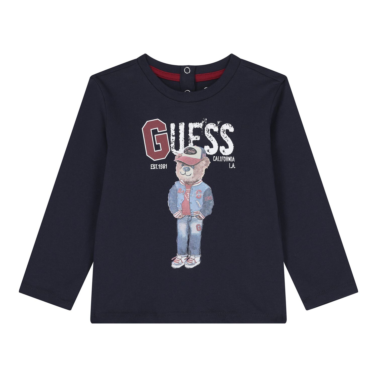 Baby Boys Navy Blue Teddy Bear Logo Long Sleeve Top, 4, hi-res