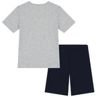 Boys Grey & Navy Blue Shorts & T-Shirt Set, 2, hi-res