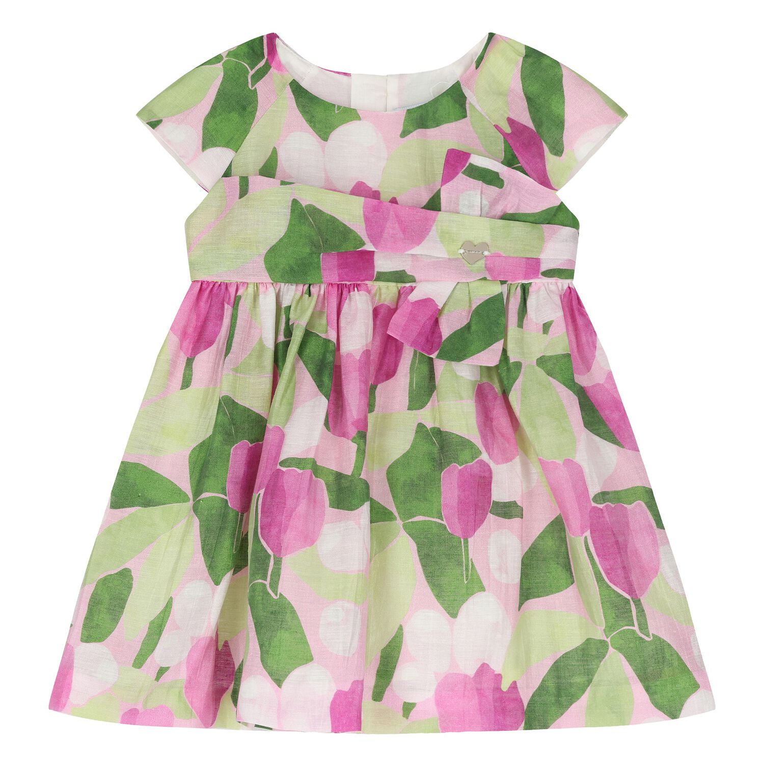 Younger Girls Green & Purple Floral Dress, 2, hi-res