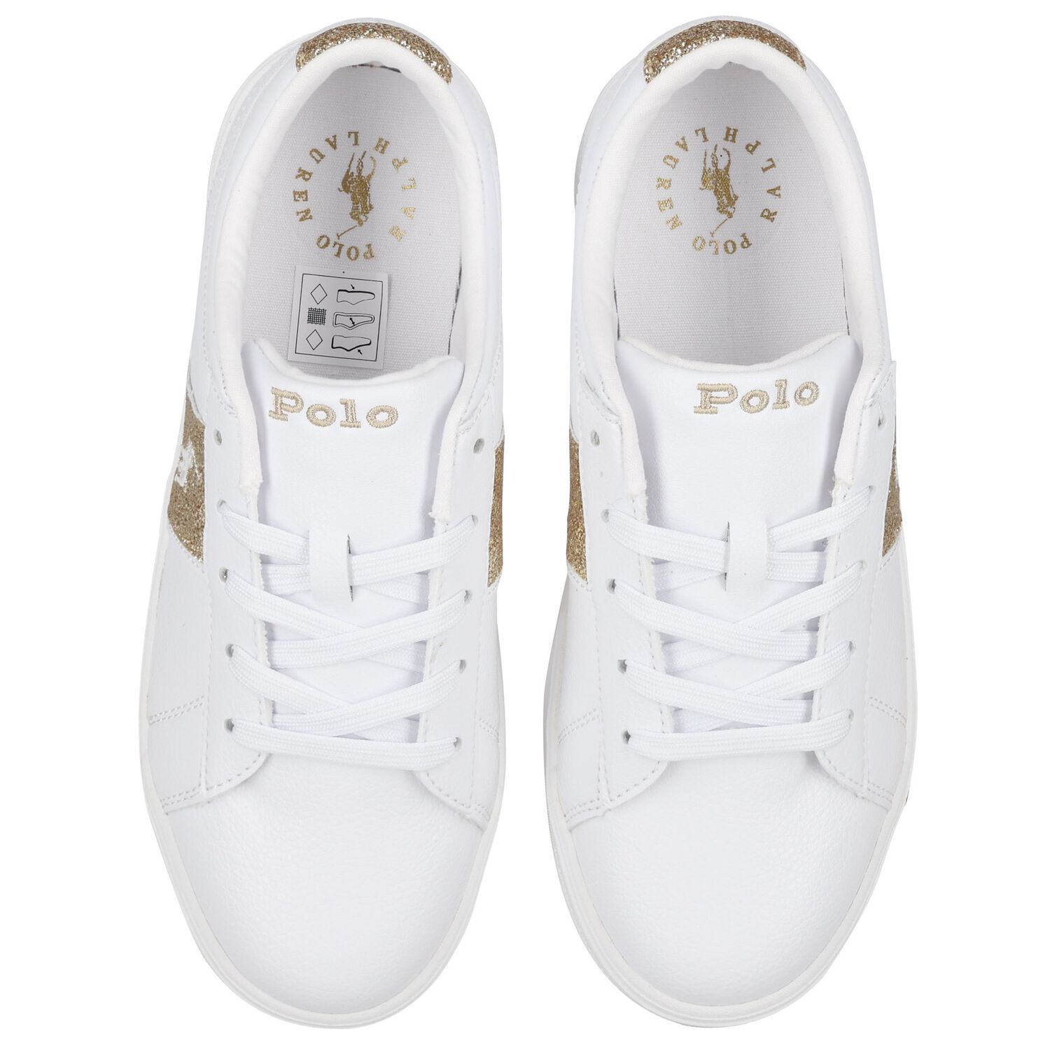 Girls White & Gold Logo Trainers, 1, hi-res