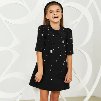 Girls Black Embellished Dress