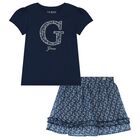 Girls Navy Blue Chiffon Skirt Set, 2, hi-res