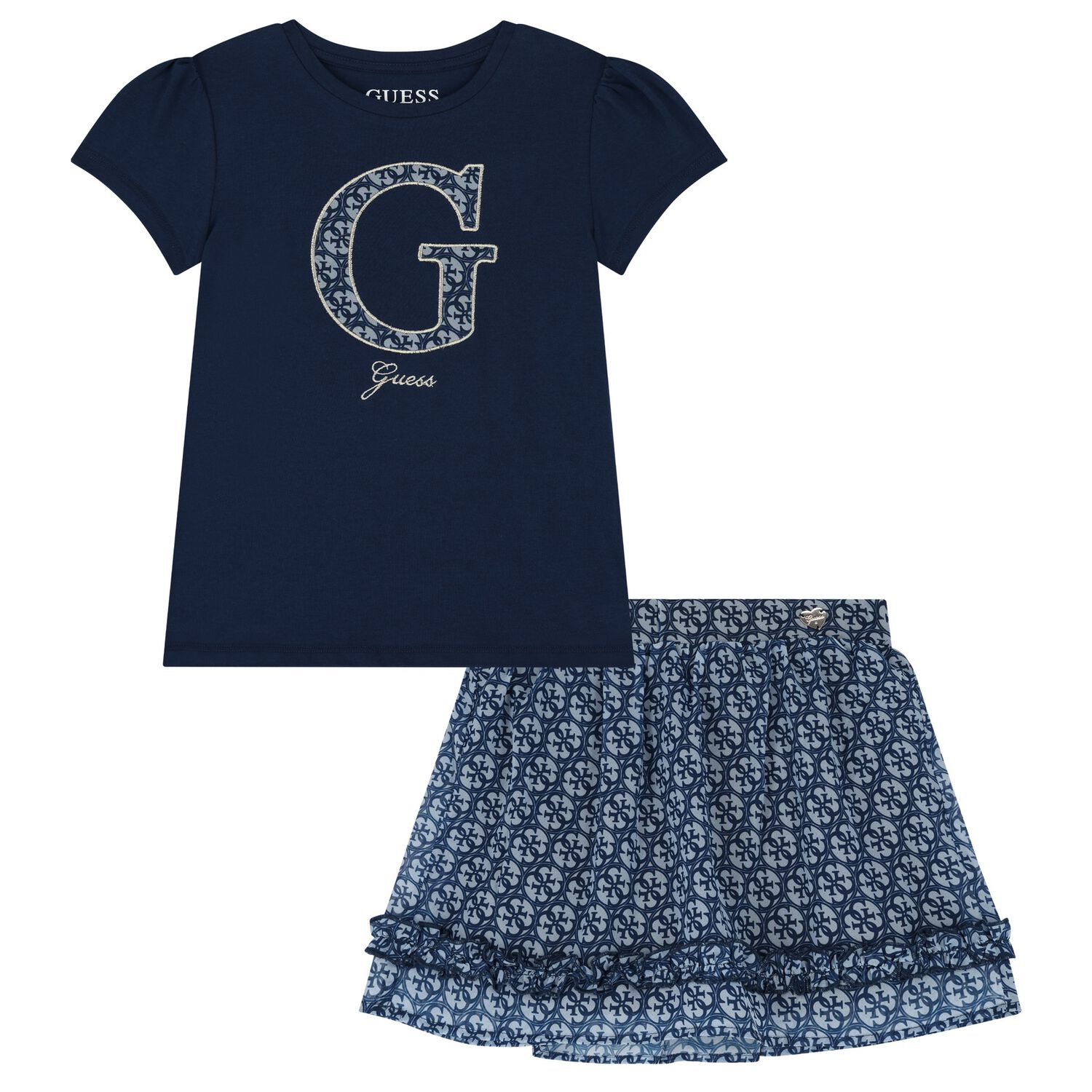 Girls Navy Blue Chiffon Skirt Set, 2, hi-res