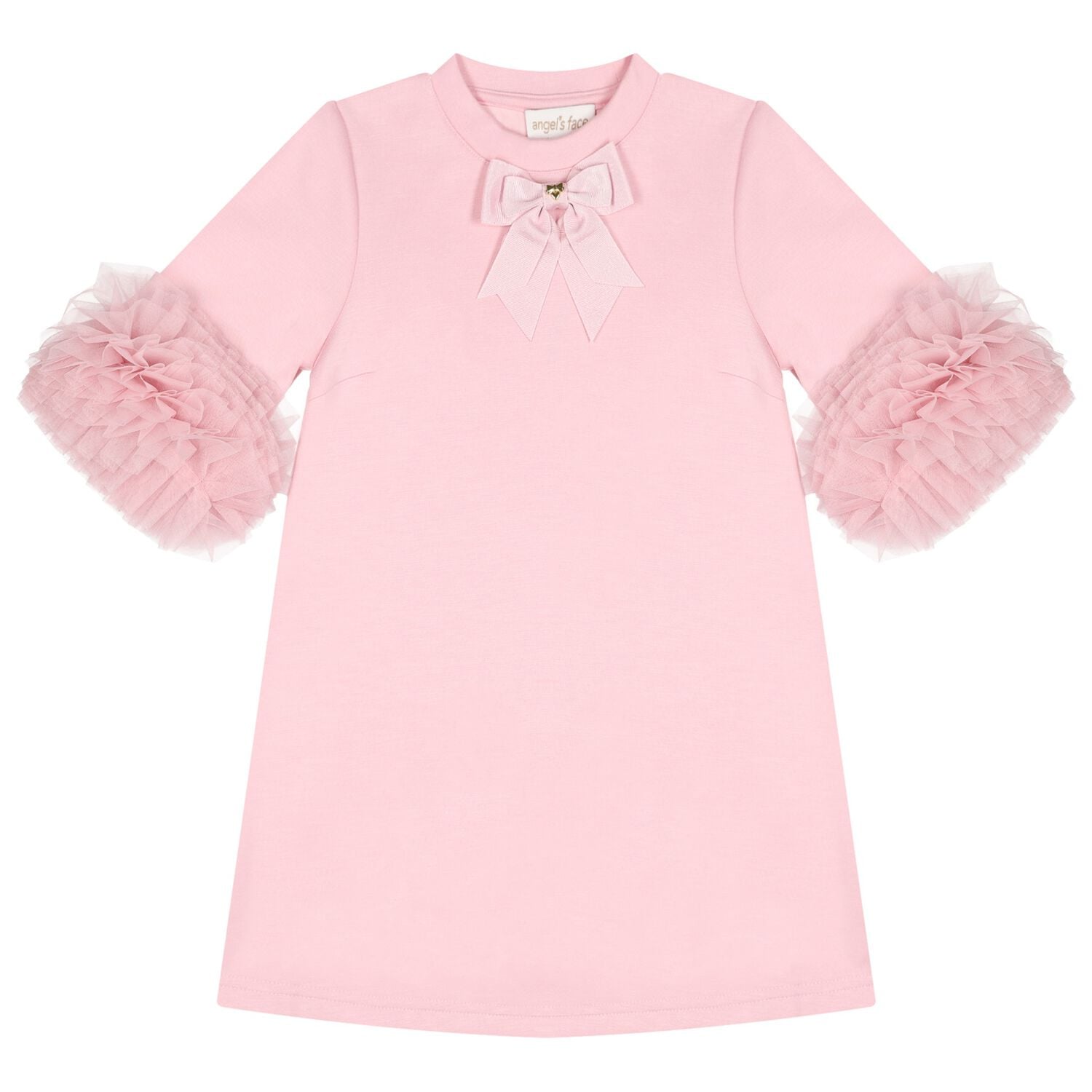 Girls Pink Bow Tulle Ruffle Meryl Dress, 2, hi-res